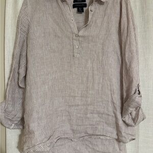 Tahari Tan Casual Button Down Shirt Relaxed Fit